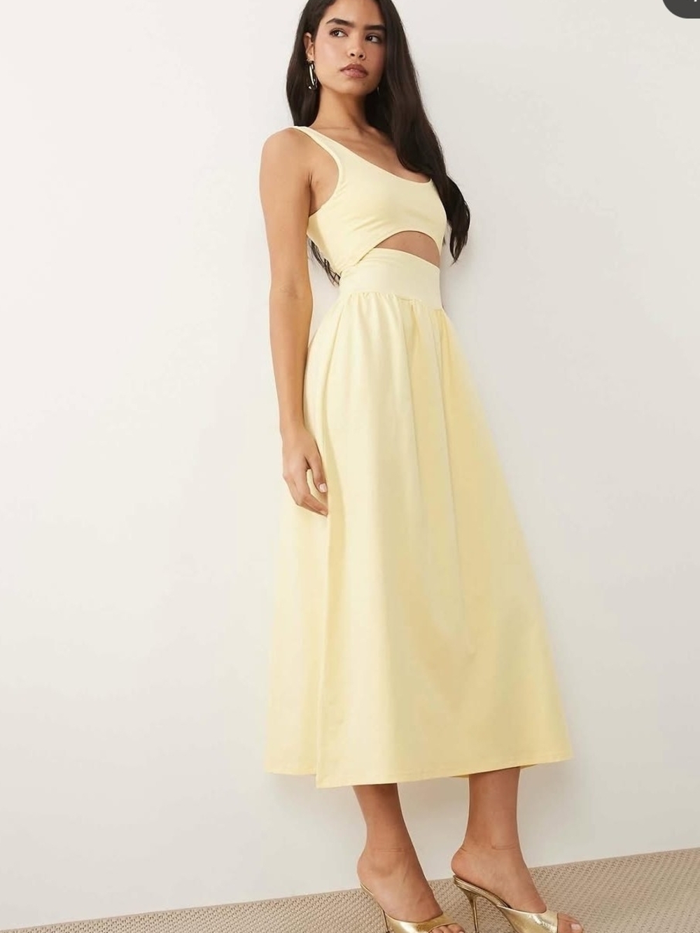 ASOS Pale Yellow Cutout Midi Dress